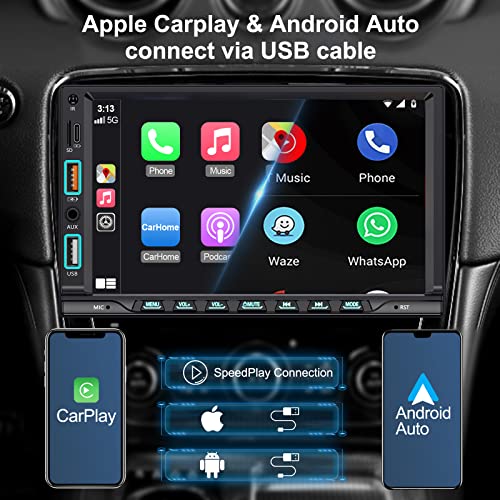 7 Inch Apple Carplay&Android Auto With Voice Control,Double Din Car Stereo,Mirro-Link,Backup Camera,Multimedia Car Audio,Bluetooth 5.2 Hands-Free Call,Fm/Am/Mp3/Usb/Tf/Swc/Subwoofer/Type-C/Aux Input #TOP1