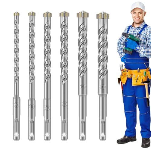 Brocas para mampostería | Juego de brocas para agujeros de 6-16 mm | Broca de hormigón, para trabajos de bricolaje en metal, piedra, ladrillo, porcelana, cerámica, azulejos, en garaje, taller y en