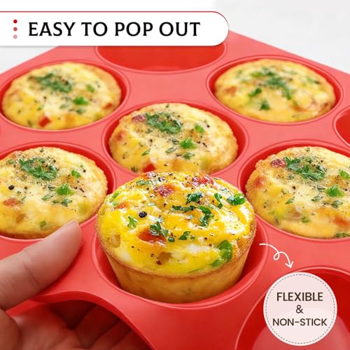 Image of Silicone Muffin Pan, Mini Muffin Pan, Regular 12 Cups and Mini 24 Cups Cupcake Tin Set of 2 for Baking Egg Bites