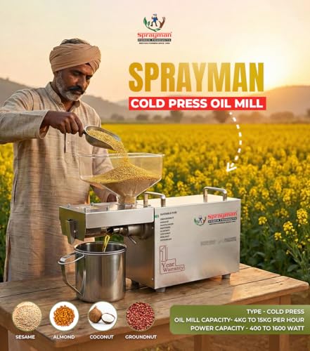 Image of Sprayman SH-400 Cold Press Oil Machine 400W Stainless Steel Oil Extractor for Groundnut Sesame Mustard Soybean Coconut Sunflower Oil Making at Home Commercial Kitchen and Small Business
