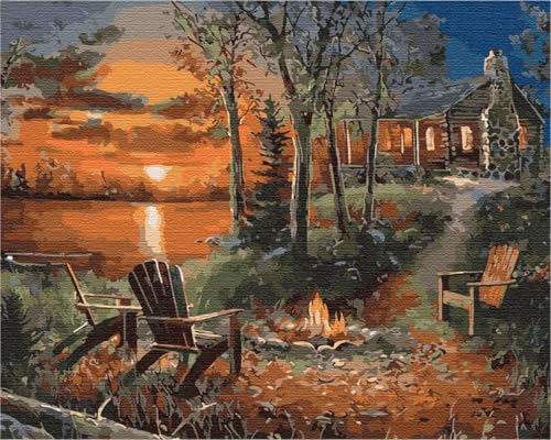 Artnapi Pintura por números Adultos con marco | DIY pintado a mano | Casa en lo profundo del bosque | Kit para principiantes y adultos | Set que incluye pinturas acrílicas y pinceles | Lienzo 40x50cm