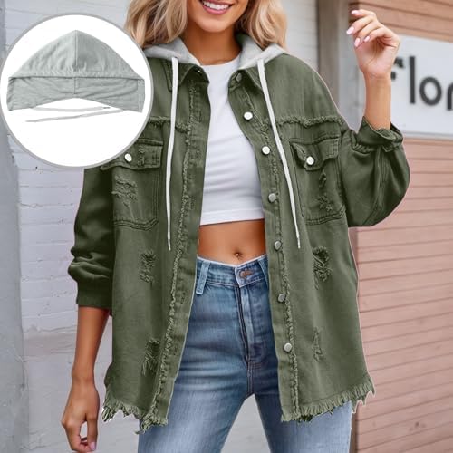 Generic Womens Denim Jacket Oversized Distressed Hooded – women's jackets