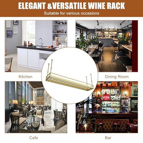 Étagère à vin suspendue réglable en fer rétro avec support verres - 4