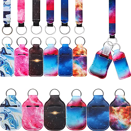 TanzDom 6 Pcs Travel Bottle Hand Sanitizer Holder Keychain Set, 6 Chapstick Holder, 6 Wristlet Keychain Lanyards, 6 Plastic  Empty Bottles with Hand Sanitizer Holder Travel Accessories for Women