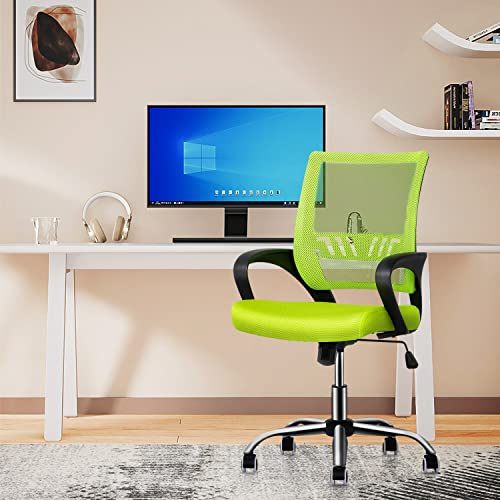 Monibloom Home Office Chair, Mid Back Mesh Ergonomic Rolling Swivel Chair With Lumbar Support And Wheels For Adults, Adjustable Height/Tilt, Green #TOP1