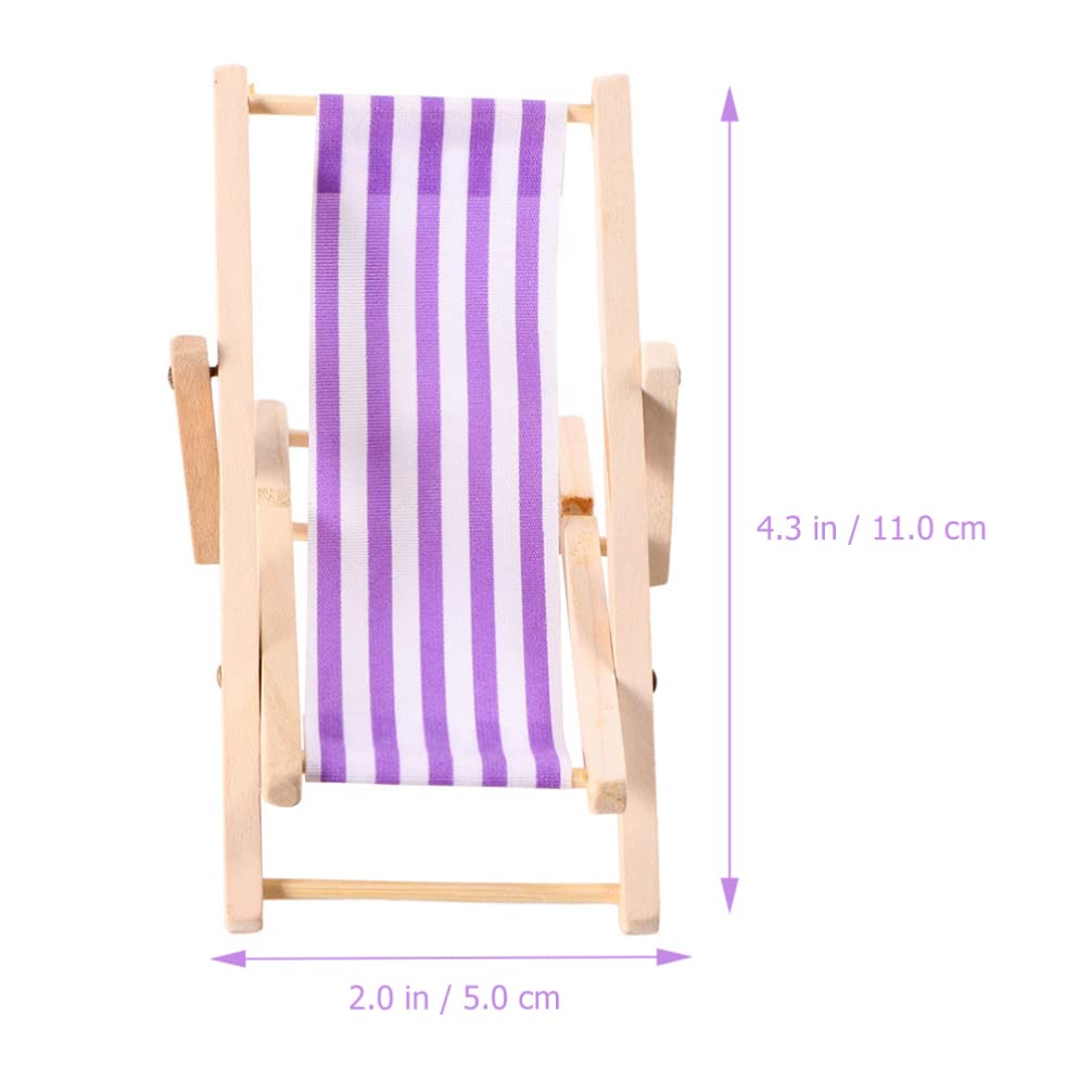 STOBOK Beach Accessories 3 Pcs Miniature Beach Chair Foldable Wooden Beach Chair Mini Lounge Chair Model Stripe Sunbath Chair and Desk Set Adorn for Kids Adults (Purple) Tiny Home