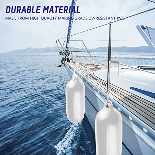 Voyocht 8.5 X 27 Inches Twin Eyes Ribbed Boat Fenders 4 Pack Boat Fenders Bumpers With Lines And Pump To Inflate For Docking (White) #TOP5