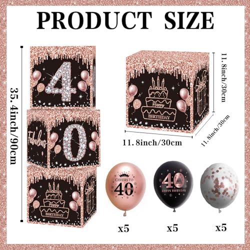 HAKOTI 40th Birthday Decorations Boxes for Women-3Pcs 40th Black and Rose Gold Boxes 15Pcs Balloons,Black and Rose Gold Birthday Decorations for Forty Years Old Cardboard Box Party Supplies by HAKOTI - Used condition - Image 4