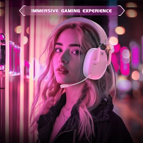 Wireless Gaming Headset for PS5, PS4, PC, NES, Bluetooth 5.3 Gaming Headsets Wireless with Noise Canceling Microphone, Gamer Headphones for Nintendo Switch, 50H Battery - Pink - Image 5