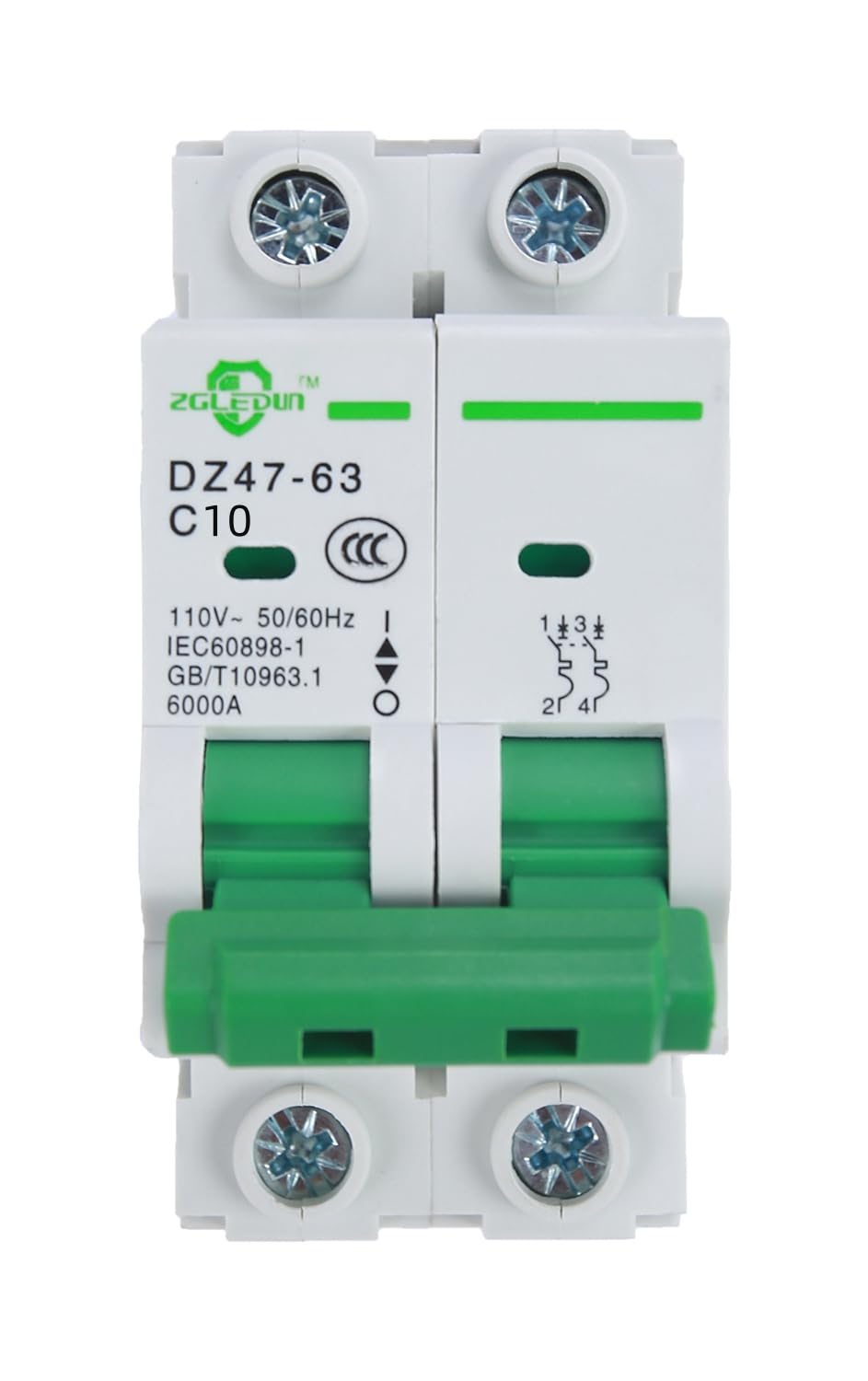 AC Miniature Circuit Breaker, 2 pole 10 Amp, 12-240VAC, 6kA Din Rail Mount Breaker with Thermal Magnetic Trip, DZ47-63 2P, AC Solar MCB 10A