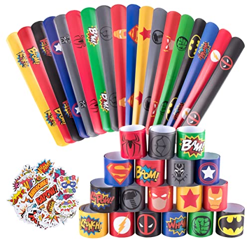 Slap Bracelets, Super-héros Bracelets Enfants Slap Bracelets à Claquer pour Enfants Slap Bracelets Cadeau pour Fête d'anniversaire Invited Bracelet Enfant Toy 36Pcs +50 autocollants Cover