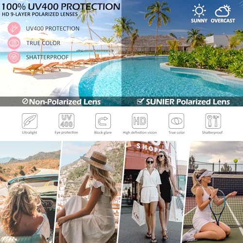Image of Sunier Polarized Sunglasses for Men and Women, Retro Square Matte Finish UV400 Protection Shades for Driving, Fishing