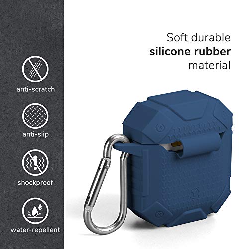 Airpods Case Accessories Kit [Front Led Visible], Gmyle Silicone Heavy Duty Armor Protective Shockproof Airpod Cover Skin With Keychain, For Apple Airpod 1 & 2 – Navy Blue #TOP2