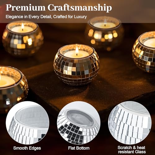 Image of Luditek Disco Ball Candle Holders, 12 Pcs Mirror Silver Decor for Christmas Birthday Wedding NYE Party Decorations, Glass Votive with Tealights for Home Table Centerpiece, Gifts for Women
