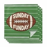Cloth Napkins Set of 4-20x20 Inches, Sunday Funday Washable Reusable Table Napkins, American Rugby Football Ball Green Soft & Absortbent Dining Napkin for Party Wedding Hotel Restaurant