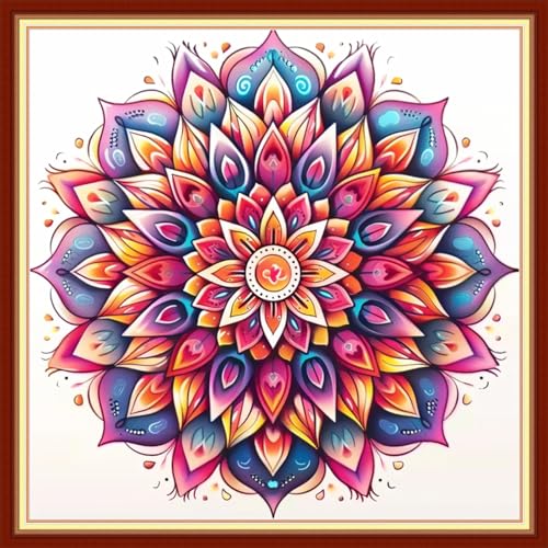 Image of Findvoor Stamped Cross Stitch Kits for Beginners Full Range of Cross Stitching Embroidery Pattern for Adults, 11CT DIY Needlepoint Embroidery Starter Kits-Colorful Mandala 18x18 inch