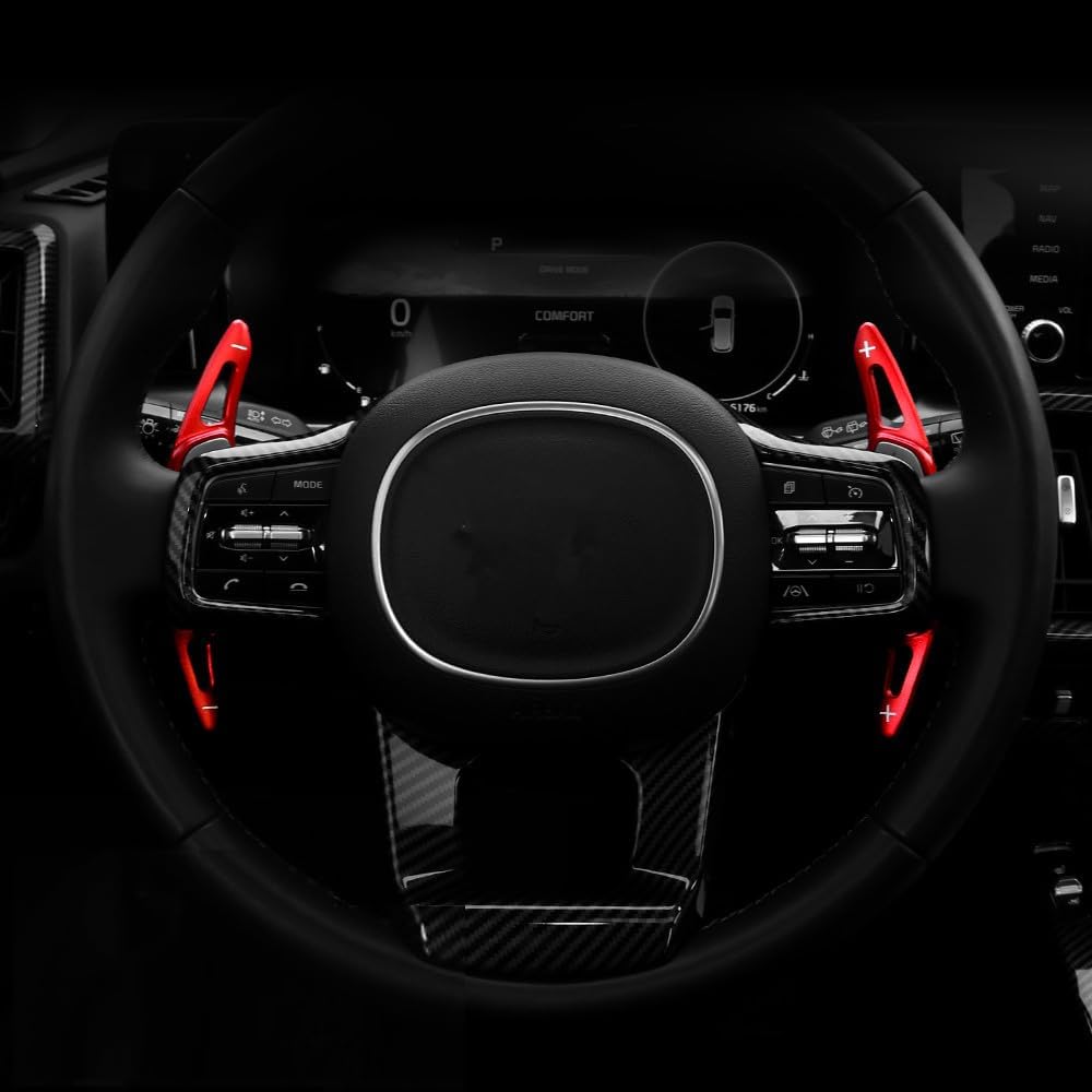 SANRILY Red Aluminum Steering Wheel Shifter Paddle Covers Fit for Kia 2024 forte gt line Sorento MQ4 K3 K7 Carnival KA4 Sorento Optima K5 Sportage 2020 Paddle Shifter Extension Accessories