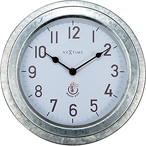 NexTime Outdoor Wall clock - 22 cm diameter - Galvanized metal - Poppy, Silver, 22cm