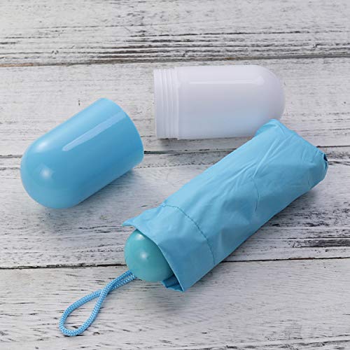 LIOOBO Mini Guarda-sol à prova de vento dobrável com linda capa de cápsula anti-UV – (Azul céu)