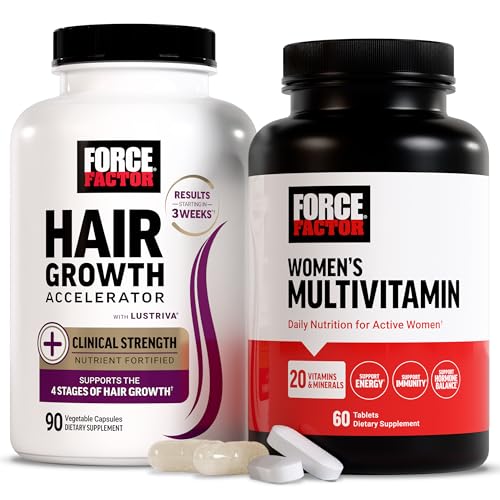 Force Factor Hair Growth Accelerator Capsules, Lustriva & Biotin + Women’s Multivitamin, Multivitamin for Women