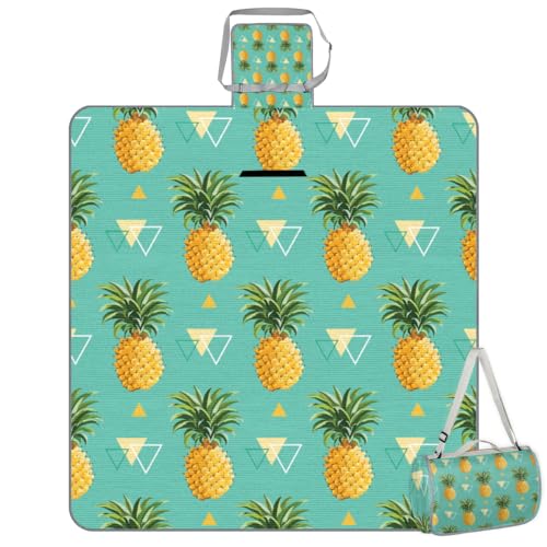 Shimoshe Picnic Blankets 57”x 59”, Pineapple Geometric Print Waterproof Sandproof Picnic Mat Lightweight Foldable Beach Blanket for Camping Park Grass Beach Outdoor Blanket