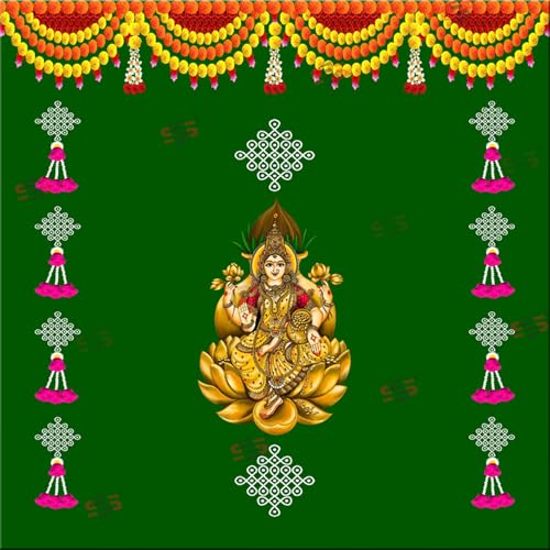 Image of S2S Backdrop Cloth for Pooja Decoration Traditional Background Curtain Cloth for Festival Fabric | Lakshmi Devi Backdrop Cloth for Decoration | 5 Feet Height & 5 Feet Width