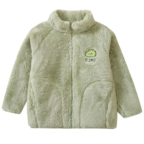 Slxbear Abrigo de forro polar para niñas, abrigo de sherpa mullido con cremallera, cuello alto, chaqueta de felpa cálida con estampado de animales lindos, ropa cálida con bolsillos, abrigo cómodo