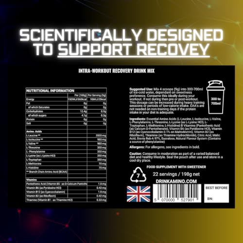 Amino Recovery - EAA & BCAA Intra Workout Powder - 7000mg EAA Amino Acid Recovery Drink & BCAA Powder - Protect Muscle & Aid Recovery - Sugar Free & Vegan (Apple, 22 Servings) - Image 4