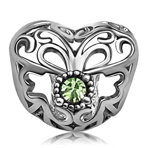 JMQJewelry Heart Birthday Birthstone August Green Charms For Bracelets Grandma Grandmother Mother Son Daughter Jewelry Pumpkin