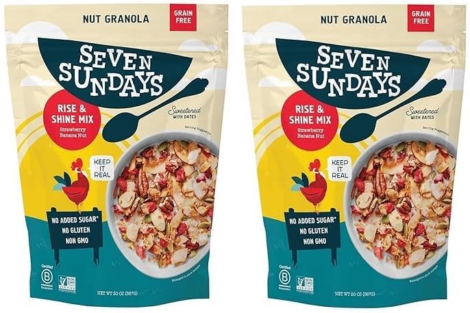 (2 Bags) Seven-Sundays Nut Granola, Cereal, Rise & Shine Strawberry Banana Nut,20 Ounce, Grain & Gluten Free, 5g Protein, 5g Net Carbs, and Keto Friendly