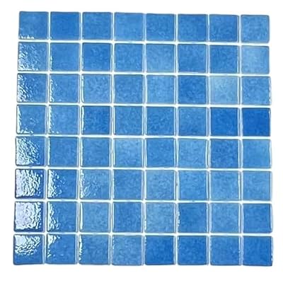 Tenedos Capri Blue 1.5" Square Recycled Glass Tile, Box of 10 Sheets (10 Sq.Ft), for Kitchen Backsplash, Bathroom Walls, Shower, Pool, and Accent Wall
