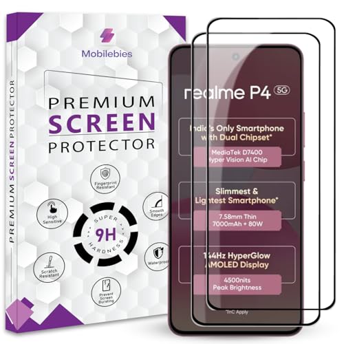 Image of Premium Tempered Glass Screen Protector Guard For Realme P4 5G (6.77 Inch, Pack of 2) | Edge to Edge Coverage With Easy to installation kit