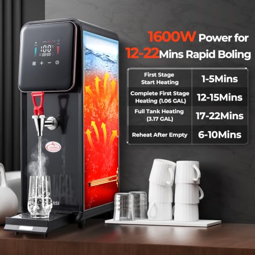 Image of Hot Water Dispenser, 1600W Commercial Hot Water Boiler, 50L(13Gal) /H Large Hot Beverage Dispenser with 304 Stainless Steel Inner, HD LED Screen for Hotels, Restaurants, Bars 12L