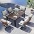 Grand patio 7-Piece Outdoor Dining Set, 6 Leather-Look Wicker Swivel Patio Chairs & 1 Rectangular Faux Woodgrain Dining Table, Dark Brown