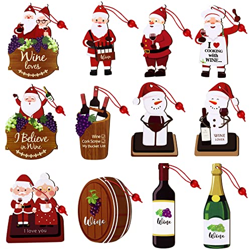 Blulu 12 Pieces Christmas Santa Wine Barrel Ornament Hanging Santa