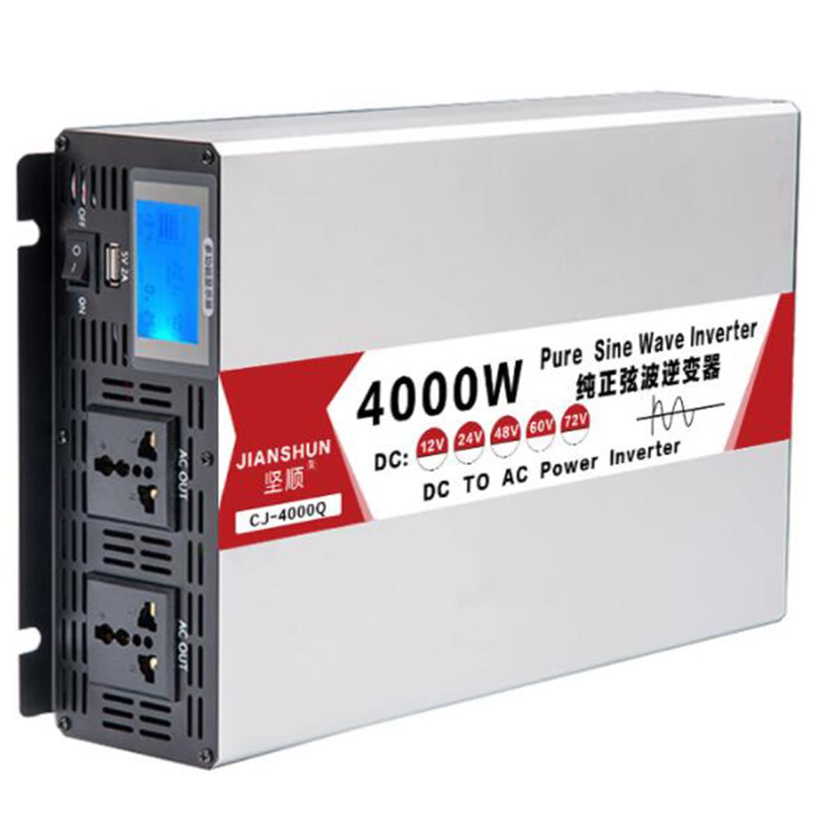 4000W 5000W 6000W 8000W czysta fala sinusoidalna przetwornica 12V/24V/48V/60V do 220V 230V konwerter samochodowy przetwornica napięcia z wyświetlaczem LCD 2 gniazda AC do samochodów,4000W-12V