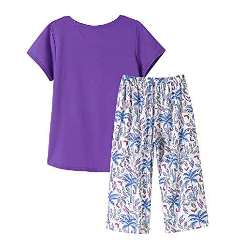 Image of YIJIU Women Soft Comfy Pajamas Cute Cat Short Sleeve Capri Pants PJS Set