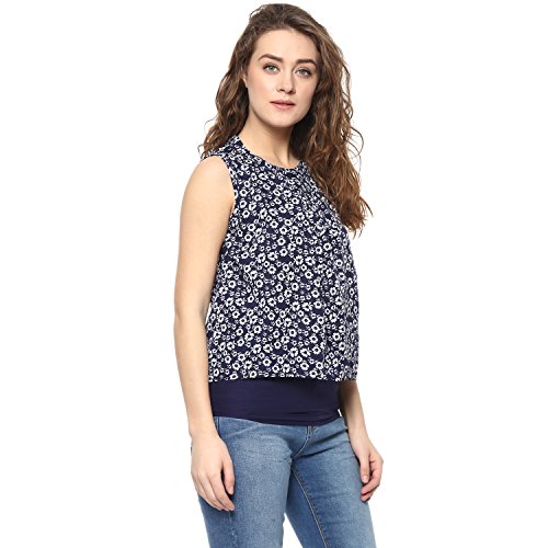 Image of mayra Women's Crepe Blue Color Sleeveless Top