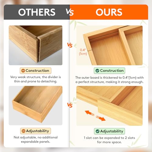 Image of Lifewit Bamboo Kitchen Drawer Organizer, Cooking Utensil Silverware Tray
