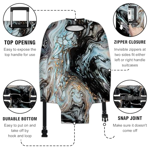 Travel Luggage Cover Suitcase Protector Scratch-Resistant Fit Not Included Suitcase Black Blue And Gold Fluid Painting XL-30-32in3