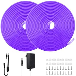 iCreating 32.8ft LED Neon Rope Lights Purple, Neon LED Lights Flexible 12V Indoor Squiggly Rope Lights for Wall Outdoor Bendable LED Light Strip Waterproof Flex LED Neon Light for Bedroom, Mirror