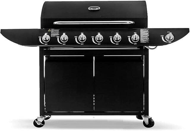 Deluxe 6+1 Gas Burner Grill BBQ Barbecue Side Burner Storage Garden Black