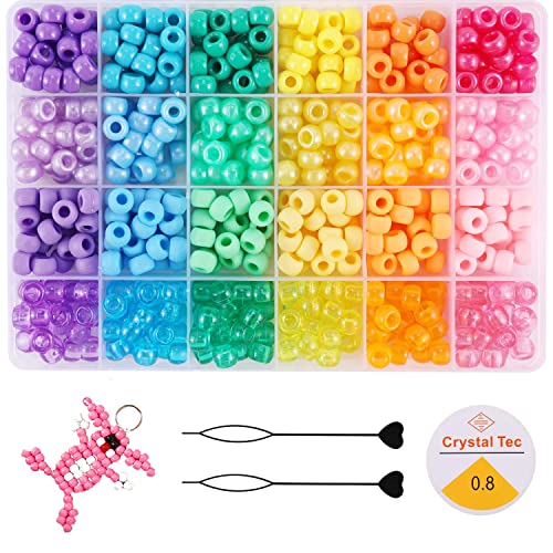 Image of Miss Rabbit 24 Colors Pony Beads for Bracelet Making Kit, Rainbow Kandi Bead Kit for Jewelry Making DIY Crafts, Hair Bead for Braids with String and Hair Beader