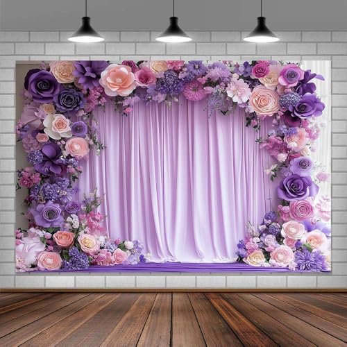 Fondo Floral Púrpura 8x6ft para Fotografía y Eventos miniatura 3
