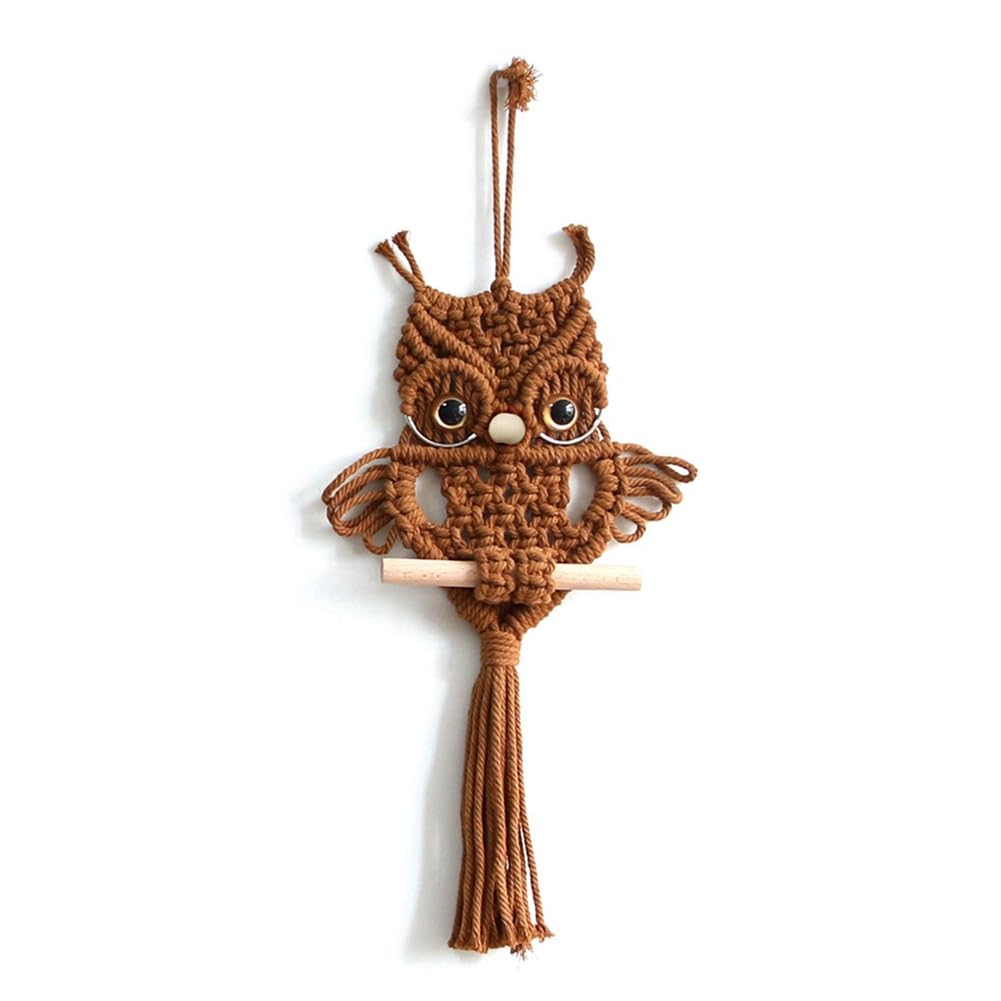 Vjsujehgy Owl Macrame Tapestry Woven Wall Hanging Pendant Ornament Woven Bohemian Tapestry Caramel Color
