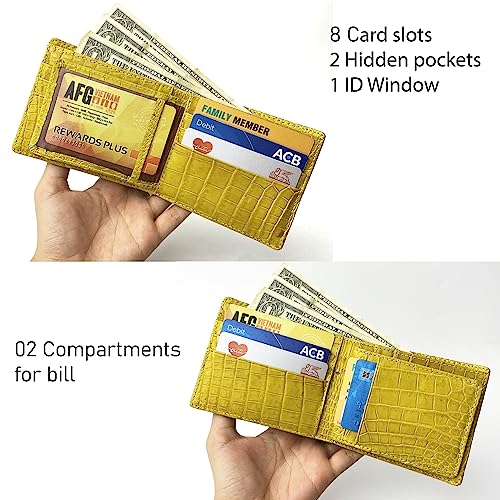 Image of HATA Black Yellow Bifold Leather Wallet for Men, Exotic Double-Sided Leather Wallet with RFID Blocking & ID Window Credit Card Holder, Handmade Gift for Birthday, Anniversary, Father's Day VILE-219