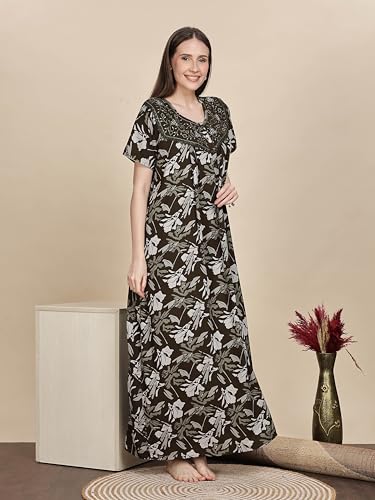 Image of 9shines Label Premium Alpine Maxi Designer Nighty | Floral Print Maxi for Women | Night wear for Women | | Full Length Night Gown for Women | Night Dress for Women Stylish (2467)