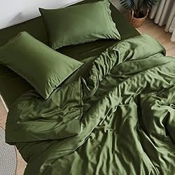 DOZ Sheet Set, 100% Viscose derived from Bamboo, Organically Grown, Buttery Soft, Cooling Sheets, High GSM, Deep Pockets - 4 Piece - 2 Pillowcases 1 Fitted 1 Top Sheet (Forest, Queen)