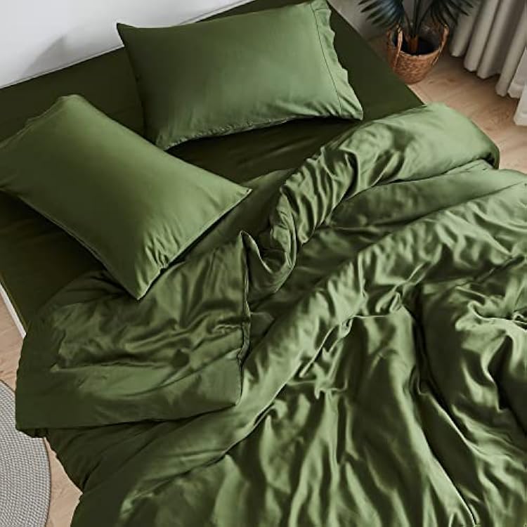 DOZ Sheet Set, 100% Viscose derived from Bamboo, Organically Grown, Buttery Soft, Cooling Sheets, High GSM, Deep Pockets - 3 Piece - 2 Pillowcases 1 Fitted Sheet (Forest, Queen)