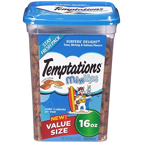 TEMPTATIONS 16-Ounce MixUps Low-Calorie Adult Cat Treats (SURFER'S DELIGHT Flavor- Tuna, Shrimp and Salmon), Pack of 2 - Image 2